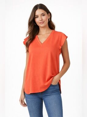 Kate Spade Live Colorfully Orange V Neck Flutter Sleeve Top size S